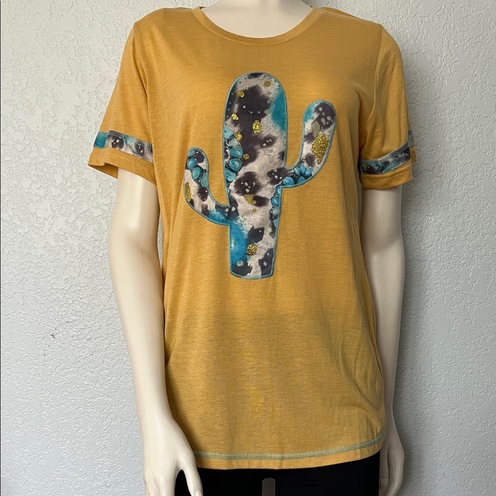 Wanderer by Southern Grace Cactus Tee Small Western Mustard Gold